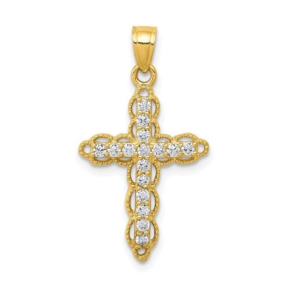 10K Yellow Gold CZ Filigree Cross Pendant
